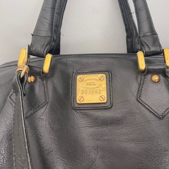 Large Vintage Black Leather HCL Handcrafted Leather Satchel Bag - Picture 5 of 12